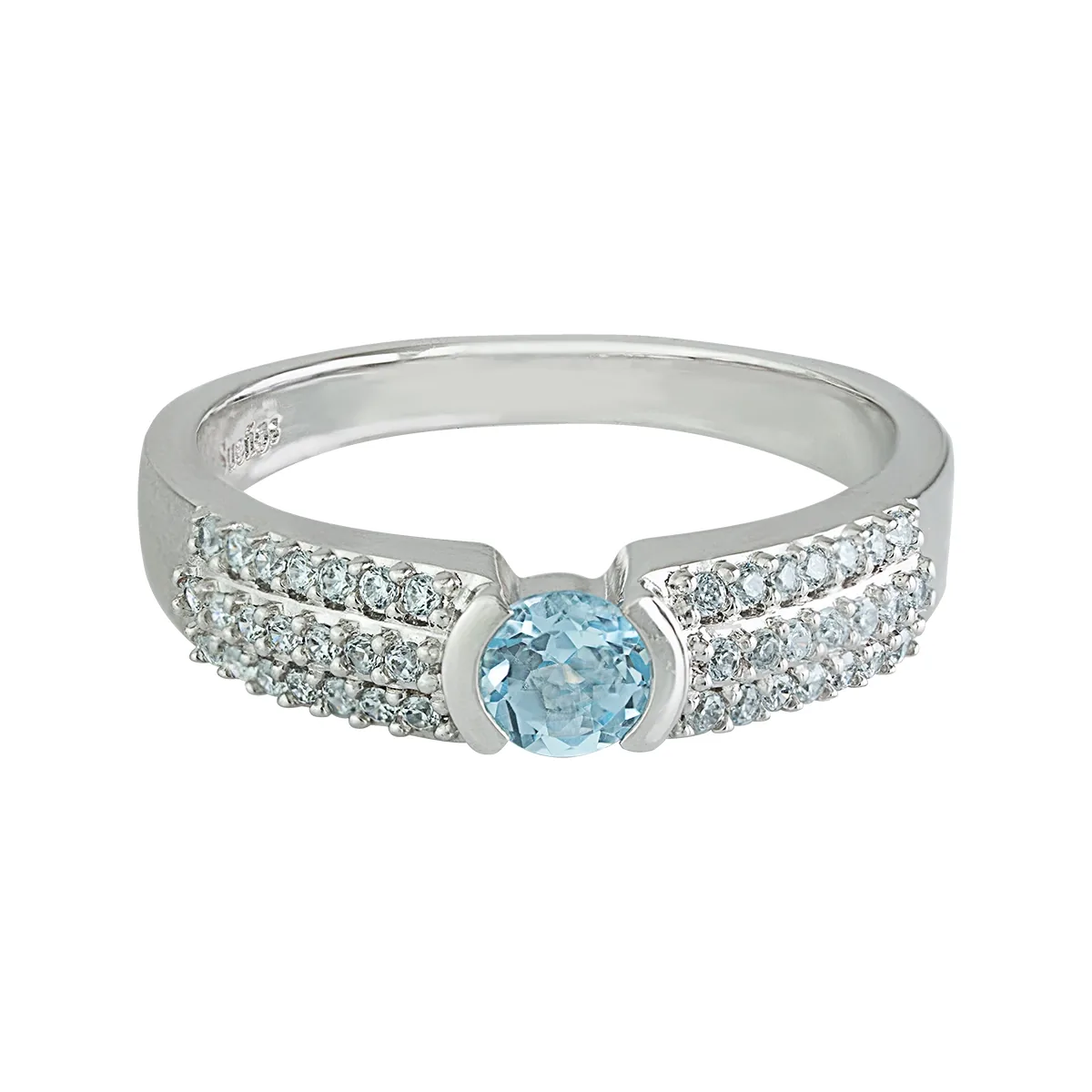 Anillo en plata Ley 925, con zircon col central y decoración en zircones, de la coleccion Sueños