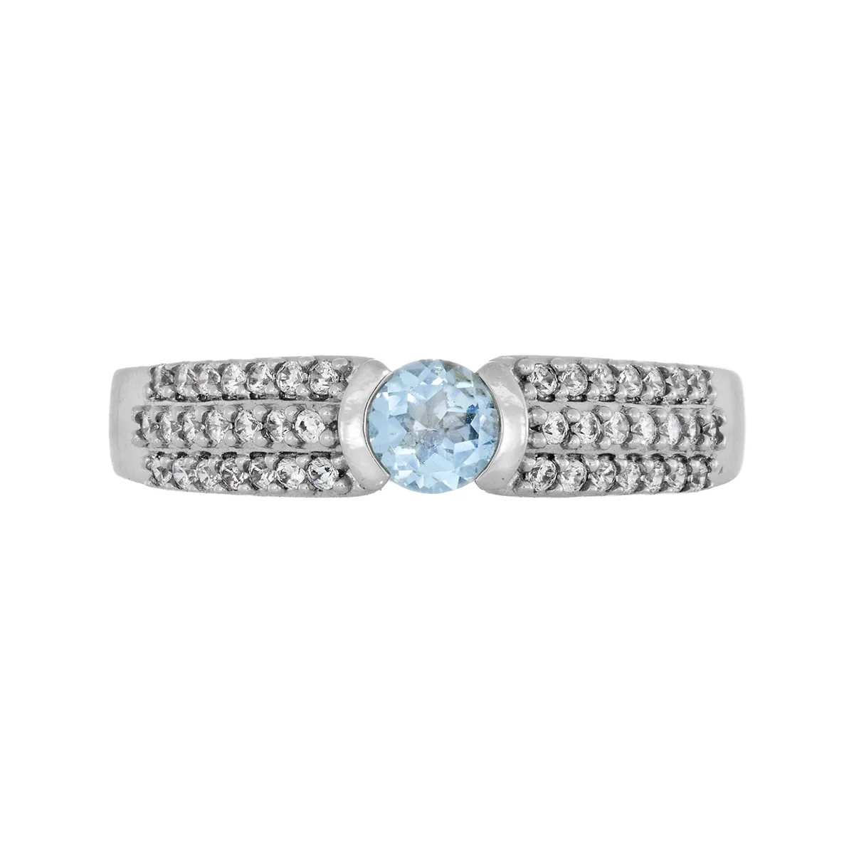Anillo en plata Ley 925, con zircon col central y decoración en zircones, de la coleccion Sueños