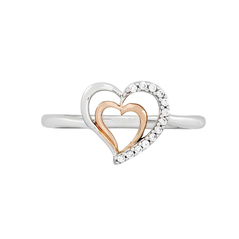 Anillo de corazones en plata Ley 925, con cristales, de la coleccion Sueños