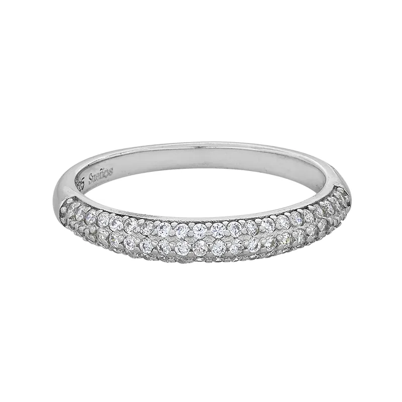 Anillo franjas, con cristales redondos, en plata ley 925, rodinado - Colección Sueños