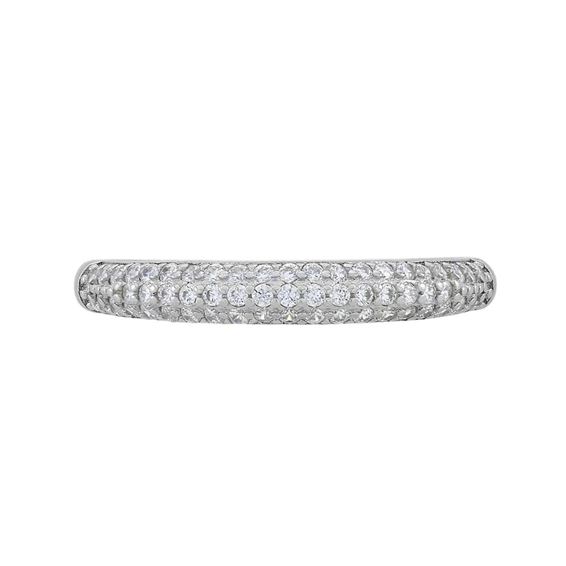 Anillo franjas, con cristales redondos, en plata ley 925, rodinado - Colección Sueños
