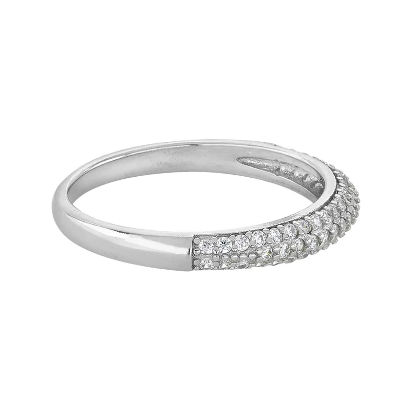 Anillo franjas, con cristales redondos, en plata ley 925, rodinado - Colección Sueños