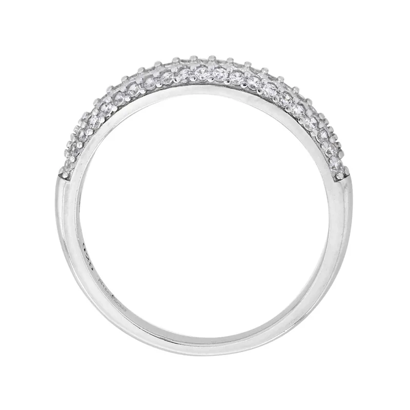 Anillo franjas, con cristales redondos, en plata ley 925, rodinado - Colección Sueños