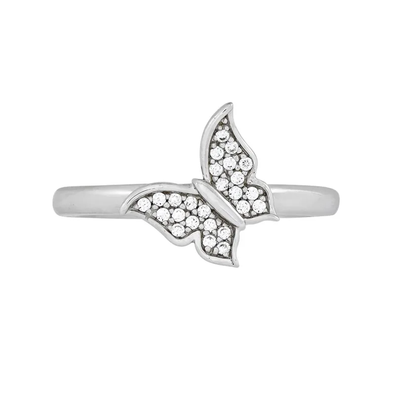 Anillo de mariposa en plata Ley 925, con cristales, de la coleccion Sueños