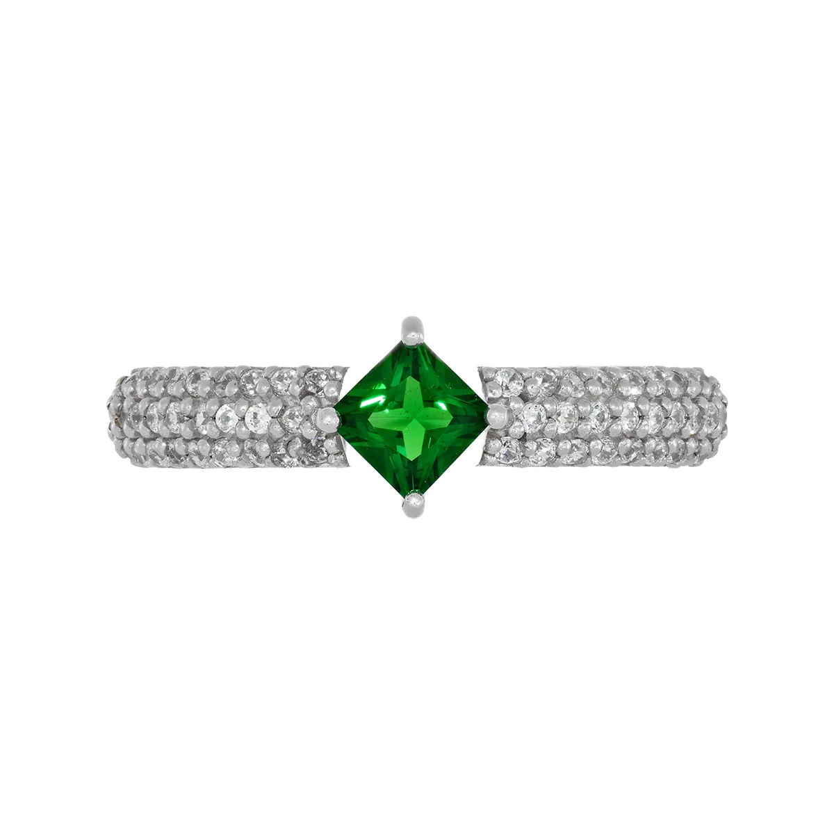 Anillo con zircon central cuadrado y decoración en zircones, en plata ley 925, rodinado - Colección Sueños