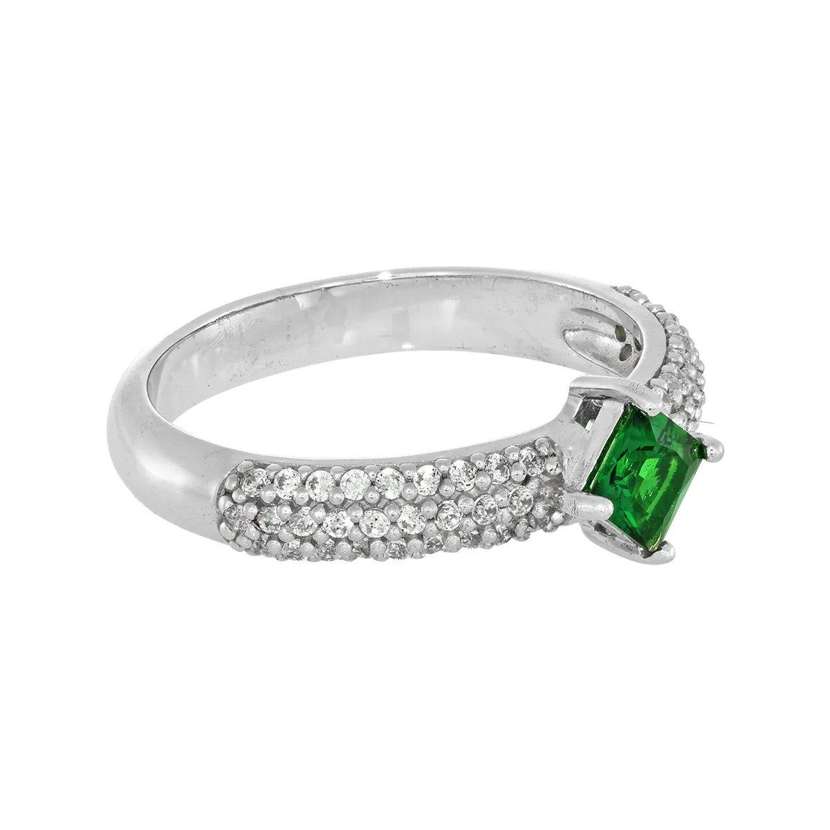 Anillo con zircon central cuadrado y decoración en zircones, en plata ley 925, rodinado - Colección Sueños
