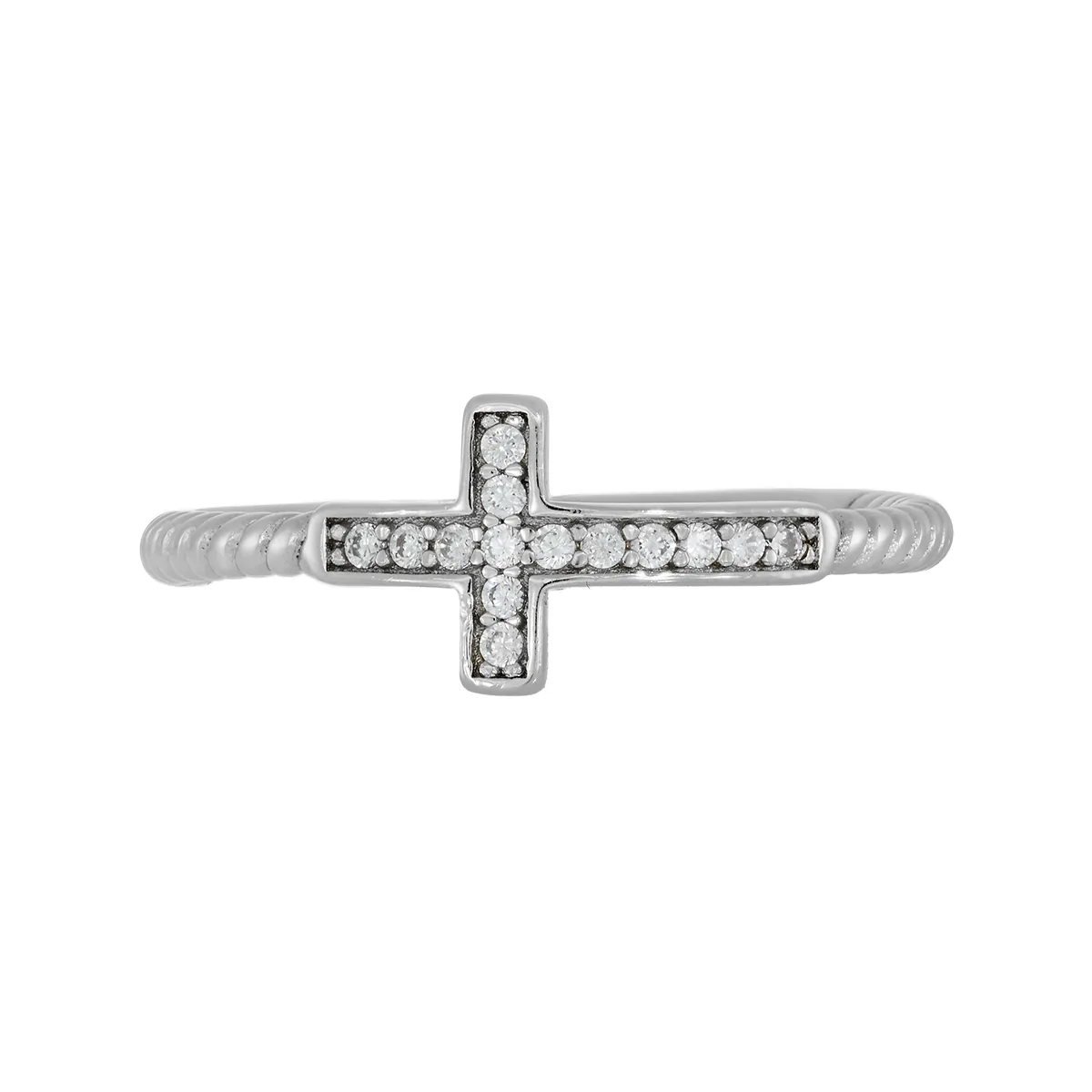 Anillo cruz, con zircones redondos, en plata ley 925, rodinado, liso - Colección Sueños