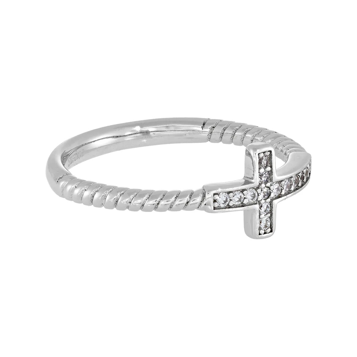 Anillo cruz, con zircones redondos, en plata ley 925, rodinado, liso - Colección Sueños