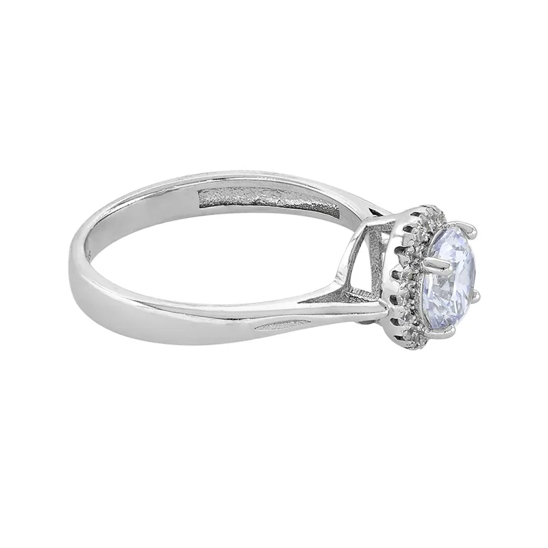 Anillo de halo redondo, con cristal central redondo y decoración en cristales, en plata ley 925, rodinado - Colección Sueños