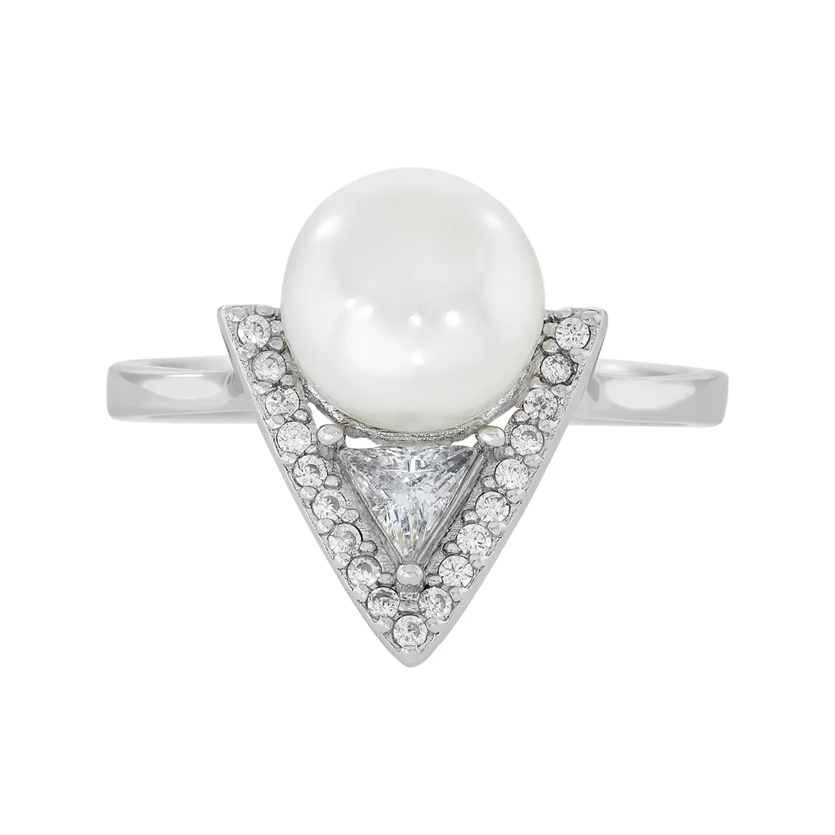 Anillo en plata Ley 925, con perla central de 7 mm de ancho aprox, decoración en zircon y zircones, de la coleccion Sueños