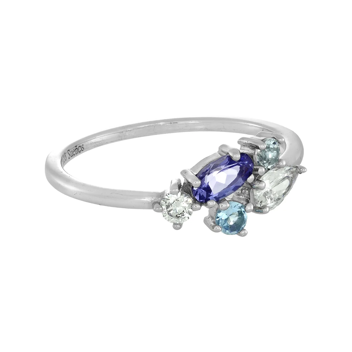 Anillo con zircon violeta, en plata ley 925, rodinado, liso - Colección Sueños