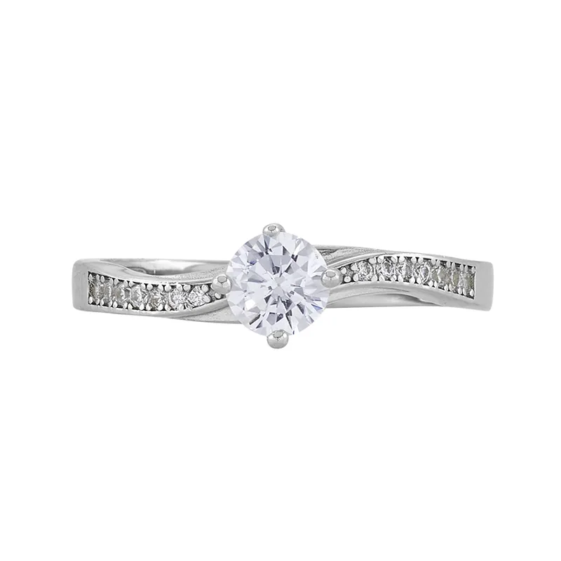 Anillo con cristal central redondo y decoración en cristales, en plata ley 925, rodinado - Colección Sueños