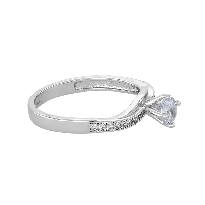 Anillo con cristal central redondo y decoración en cristales, en plata ley 925, rodinado - Colección Sueños