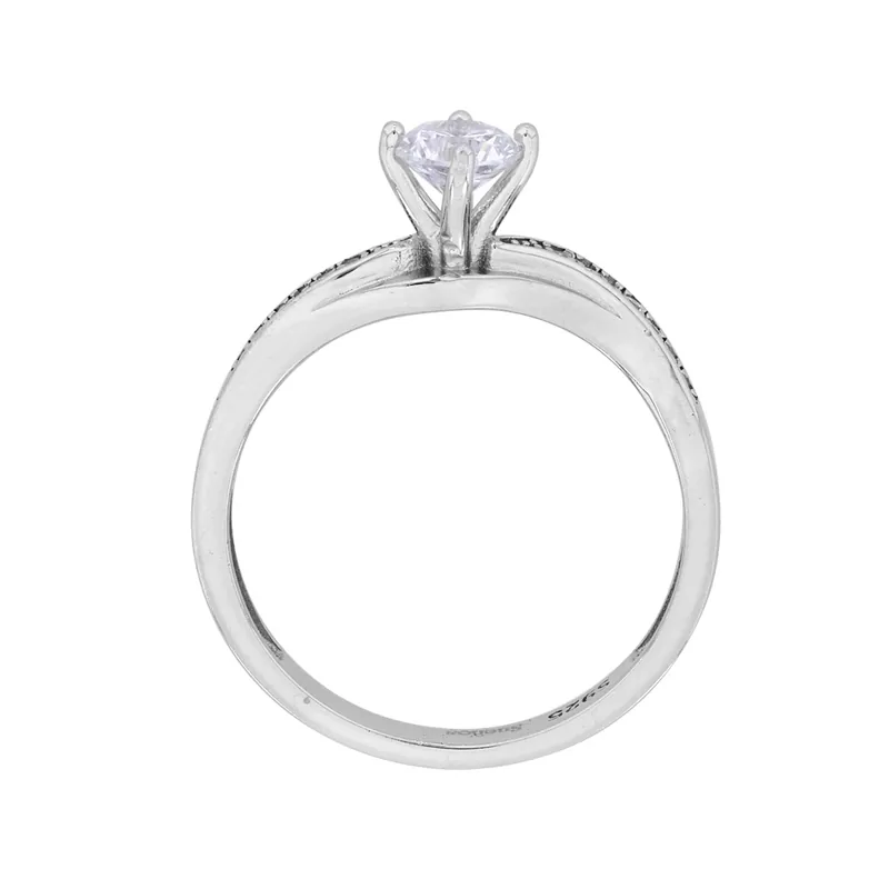 Anillo con cristal central redondo y decoración en cristales, en plata ley 925, rodinado - Colección Sueños