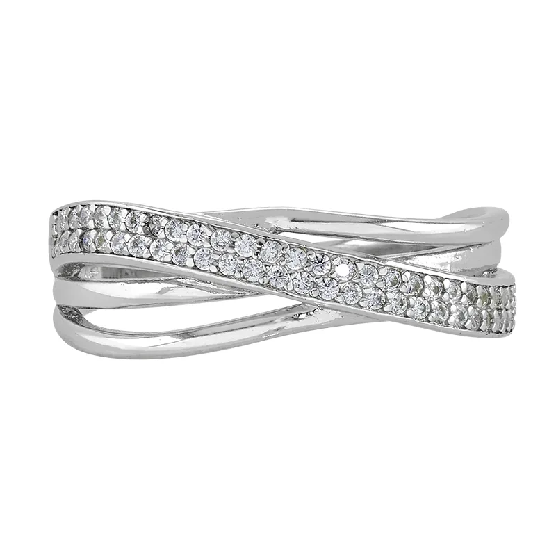 Anillo franjas, con cristales redondos, en plata ley 925, rodinado - Colección Sueños