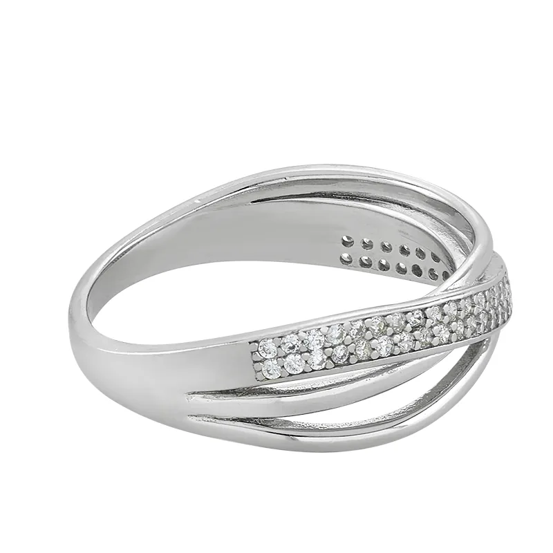 Anillo franjas, con cristales redondos, en plata ley 925, rodinado - Colección Sueños