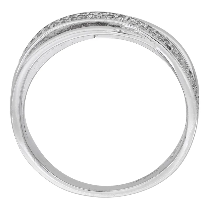Anillo franjas, con cristales redondos, en plata ley 925, rodinado - Colección Sueños