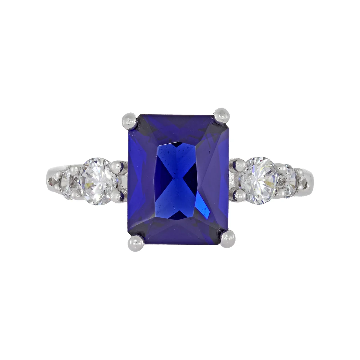 Anillo con zircon central rectángulo y decoración en zircones, en plata ley 925, rodinado - Colección Sueños