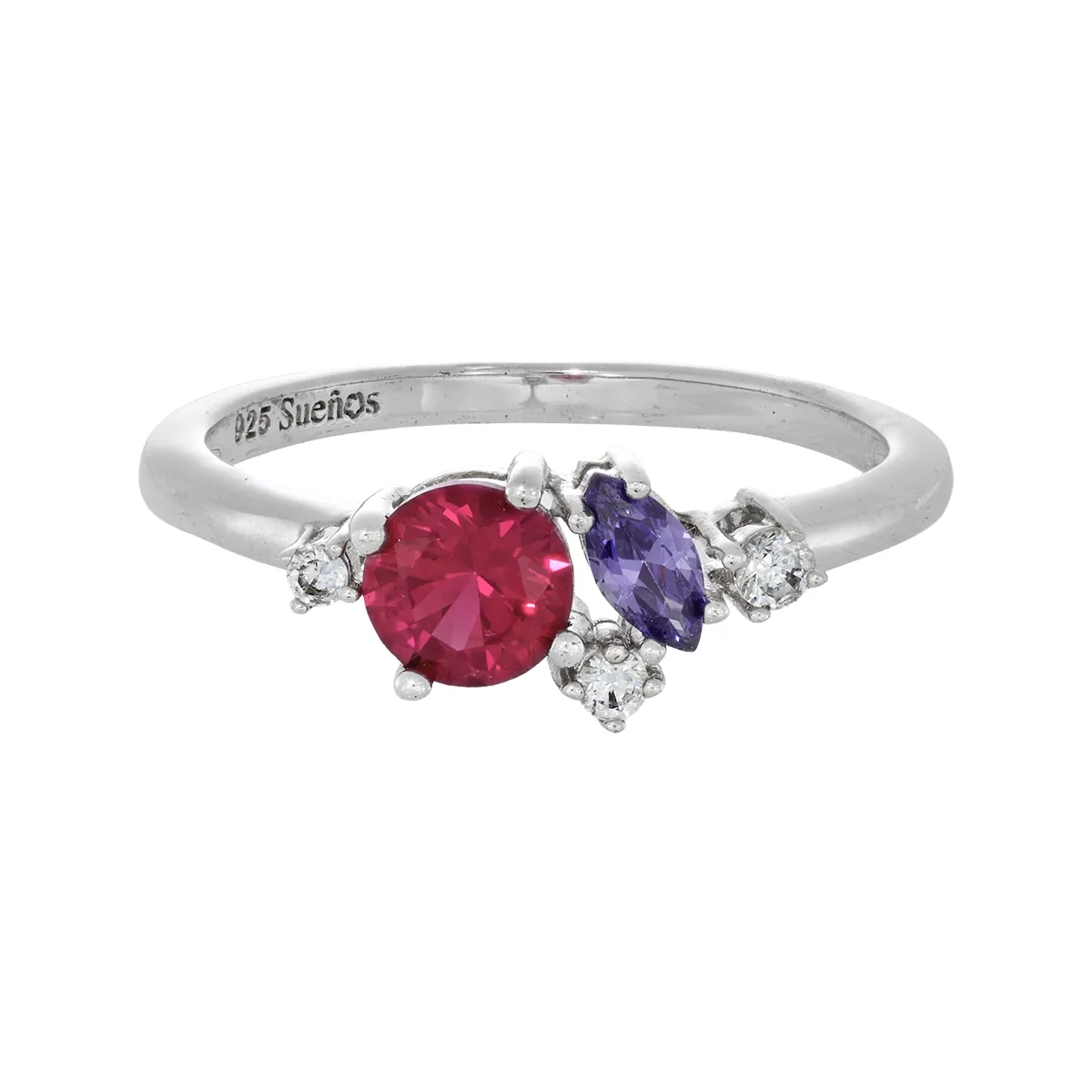 Anillo en plata Ley 925, con zircón col central, decoración en zircón col y zircones, de la coleccion Sueños