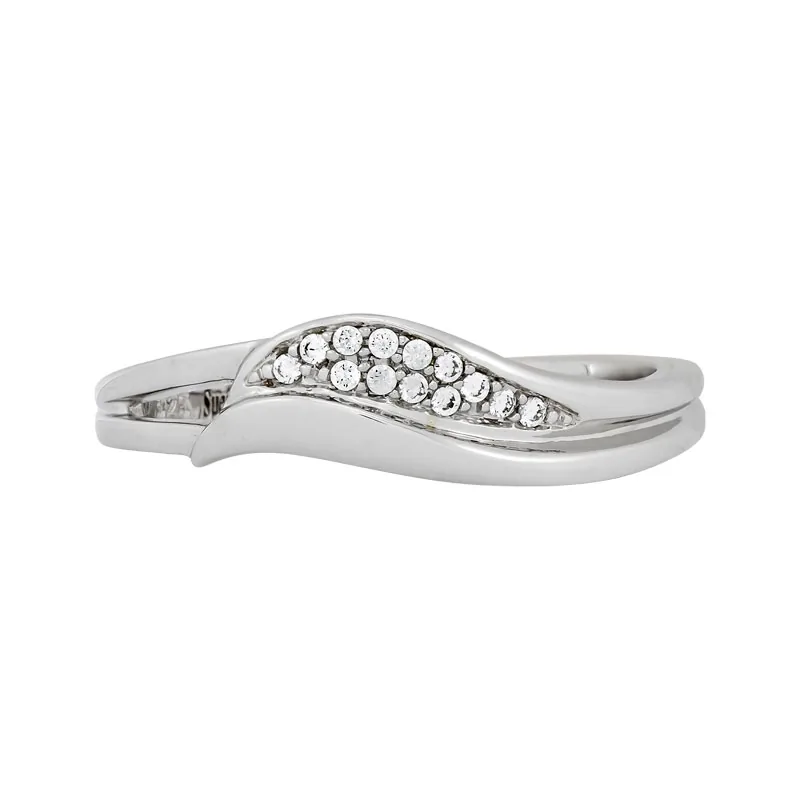 Anillo hoja, con cristales redondos, en plata ley 925, rodinado, liso - Colección Sueños