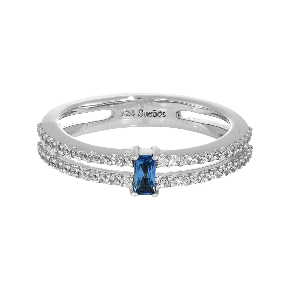 Anillo con zircon central rectángulo y decoración en zircones, en plata ley 925, rodinado - Colección Sueños