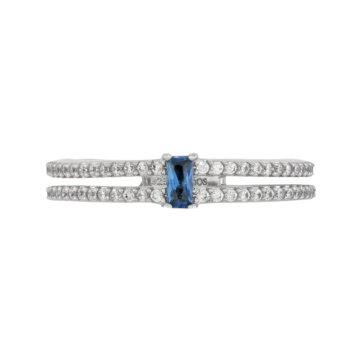 Anillo con zircon central rectángulo y decoración en zircones, en plata ley 925, rodinado - Colección Sueños