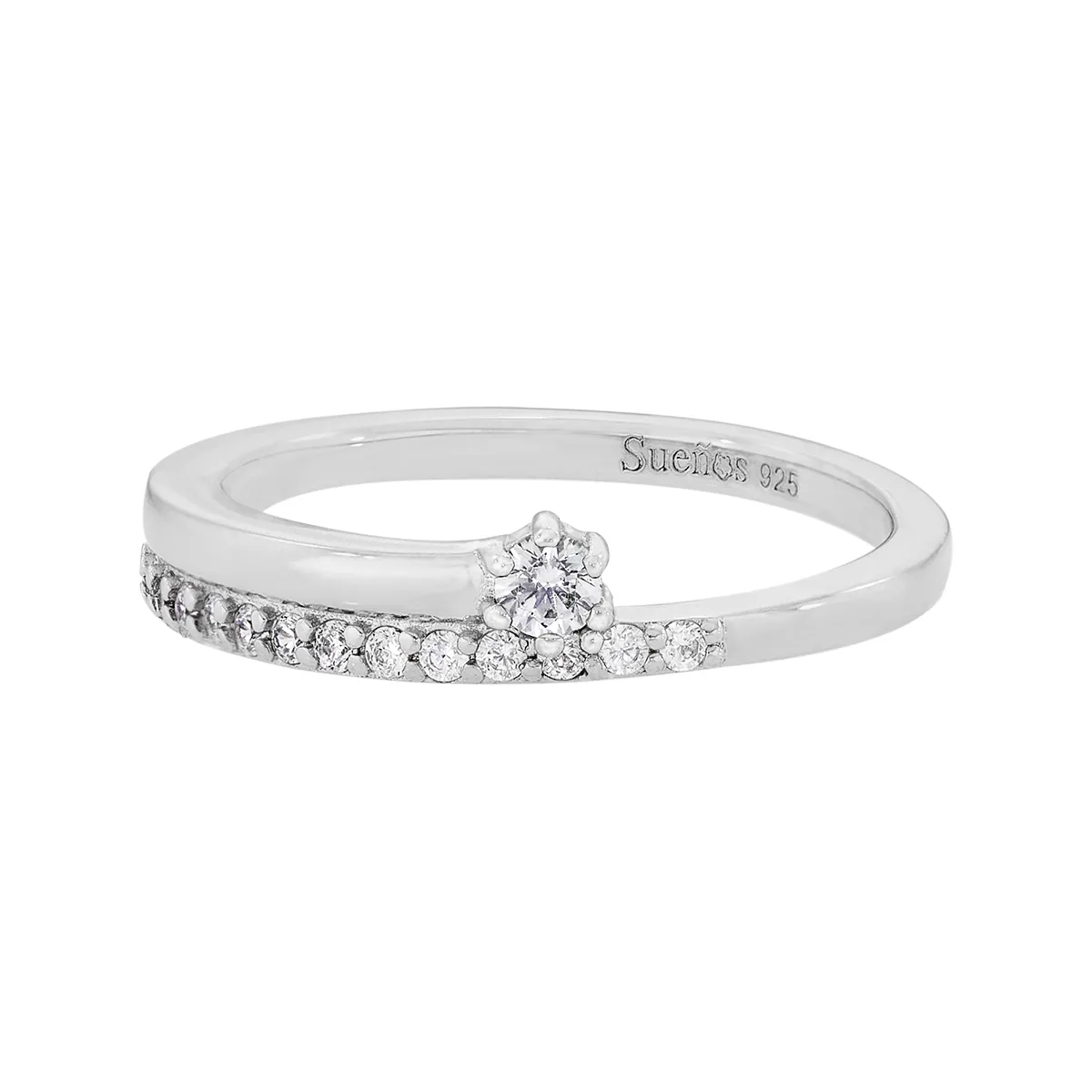 Anillo en plata Ley 925, con cristal central y decoración en cristales, de la coleccion Sueños