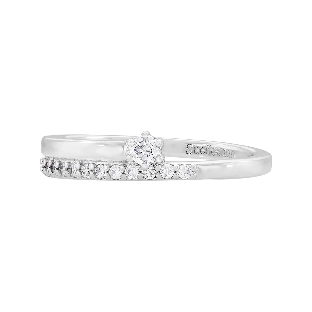 Anillo en plata Ley 925, con cristal central y decoración en cristales, de la coleccion Sueños