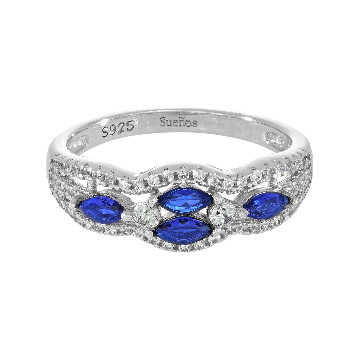 Anillo en plata Ley 925, con 4 zircones centrales y decoración en zircones, de la coleccion Sueños