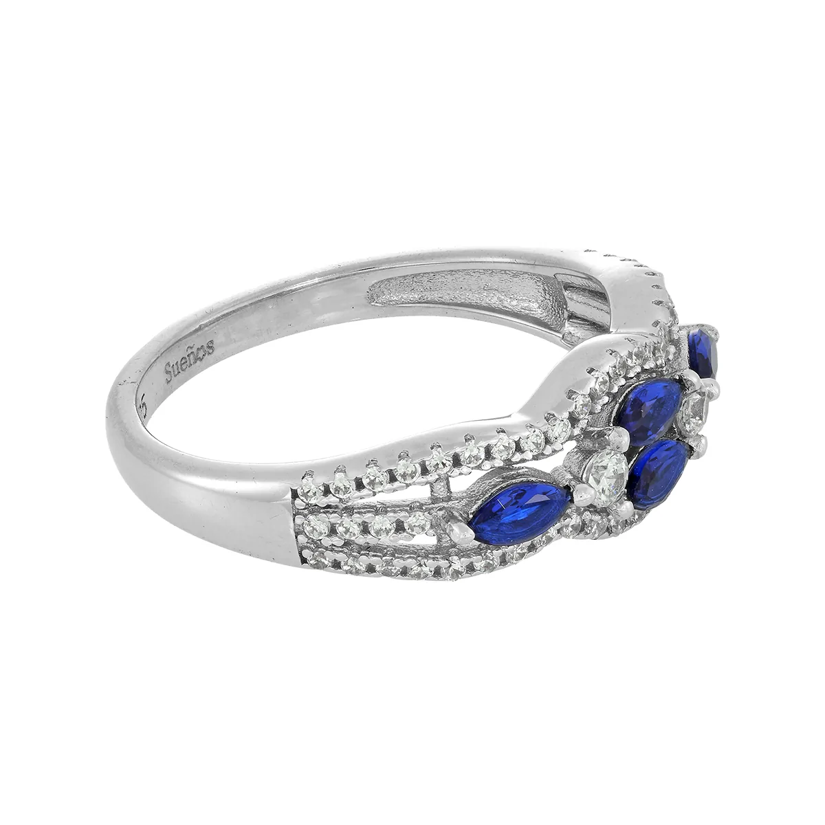 Anillo en plata Ley 925, con 4 zircones centrales y decoración en zircones, de la coleccion Sueños