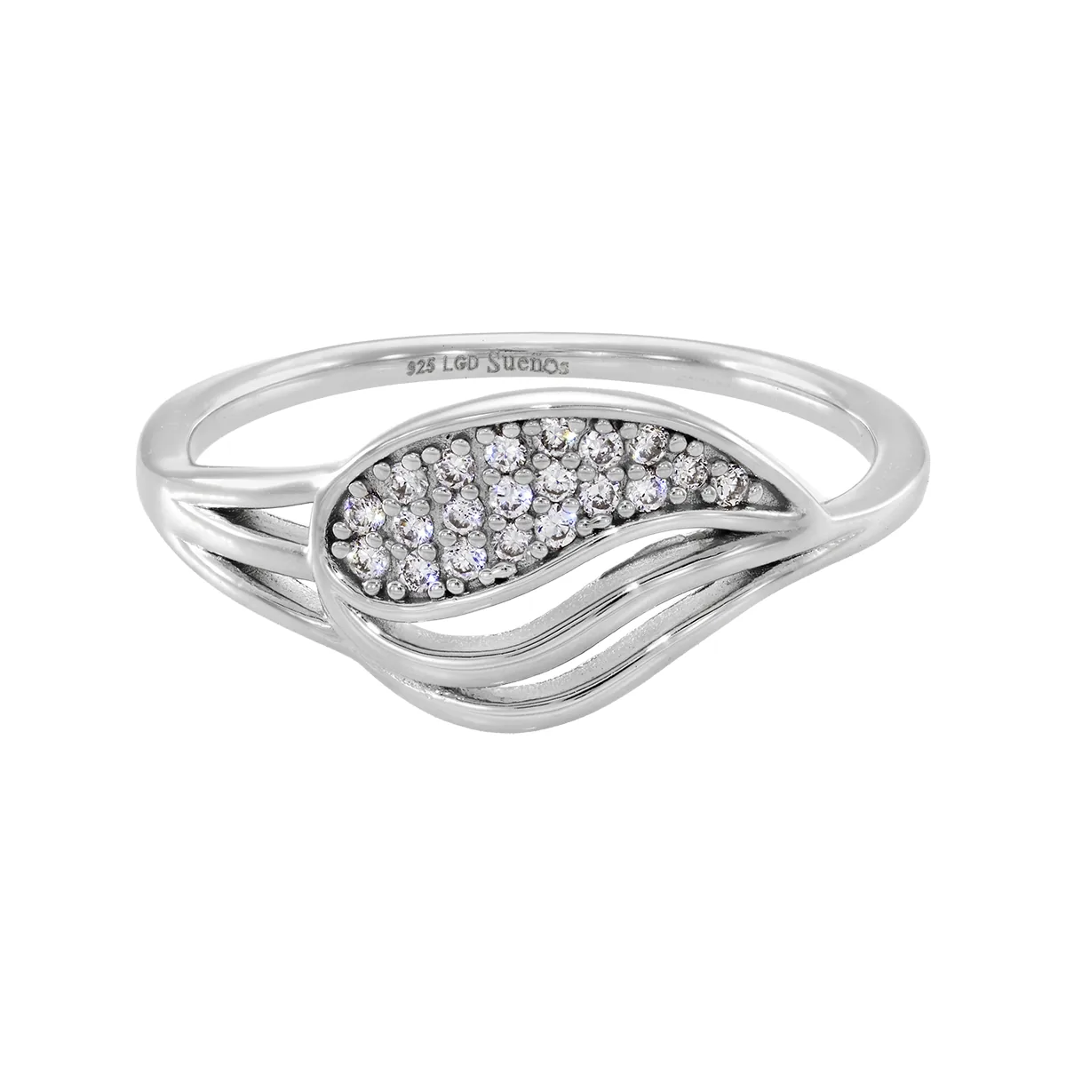Anillo onda, con diamante de laboratorio con un peso total de 0.20Ct, en plata ley 925, rodinado - Colección Sueños