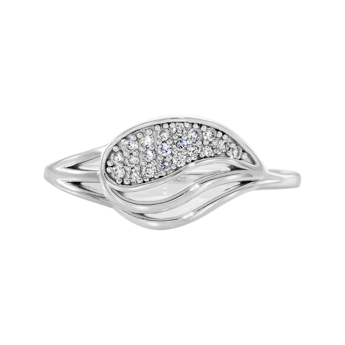 Anillo onda, con diamante de laboratorio con un peso total de 0.20Ct, en plata ley 925, rodinado - Colección Sueños