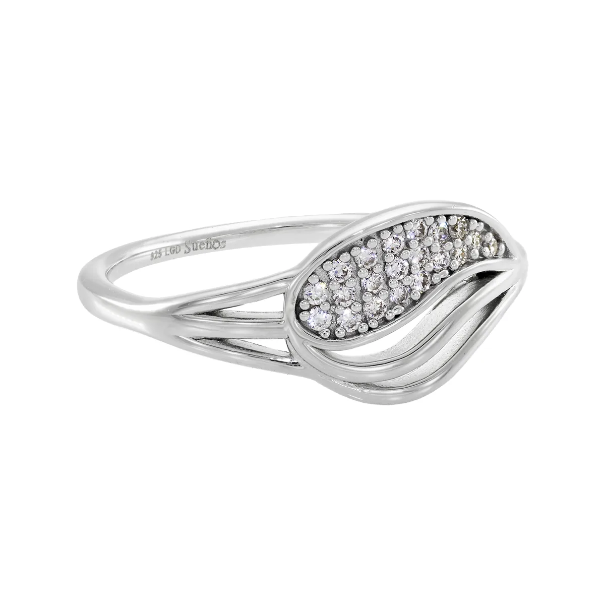 Anillo onda, con diamante de laboratorio con un peso total de 0.20Ct, en plata ley 925, rodinado - Colección Sueños