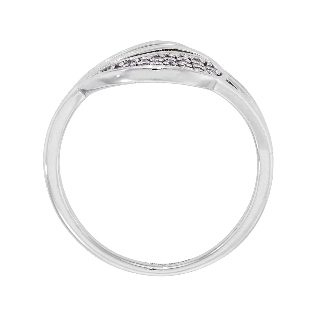 Anillo onda, con diamante de laboratorio con un peso total de 0.20Ct, en plata ley 925, rodinado - Colección Sueños