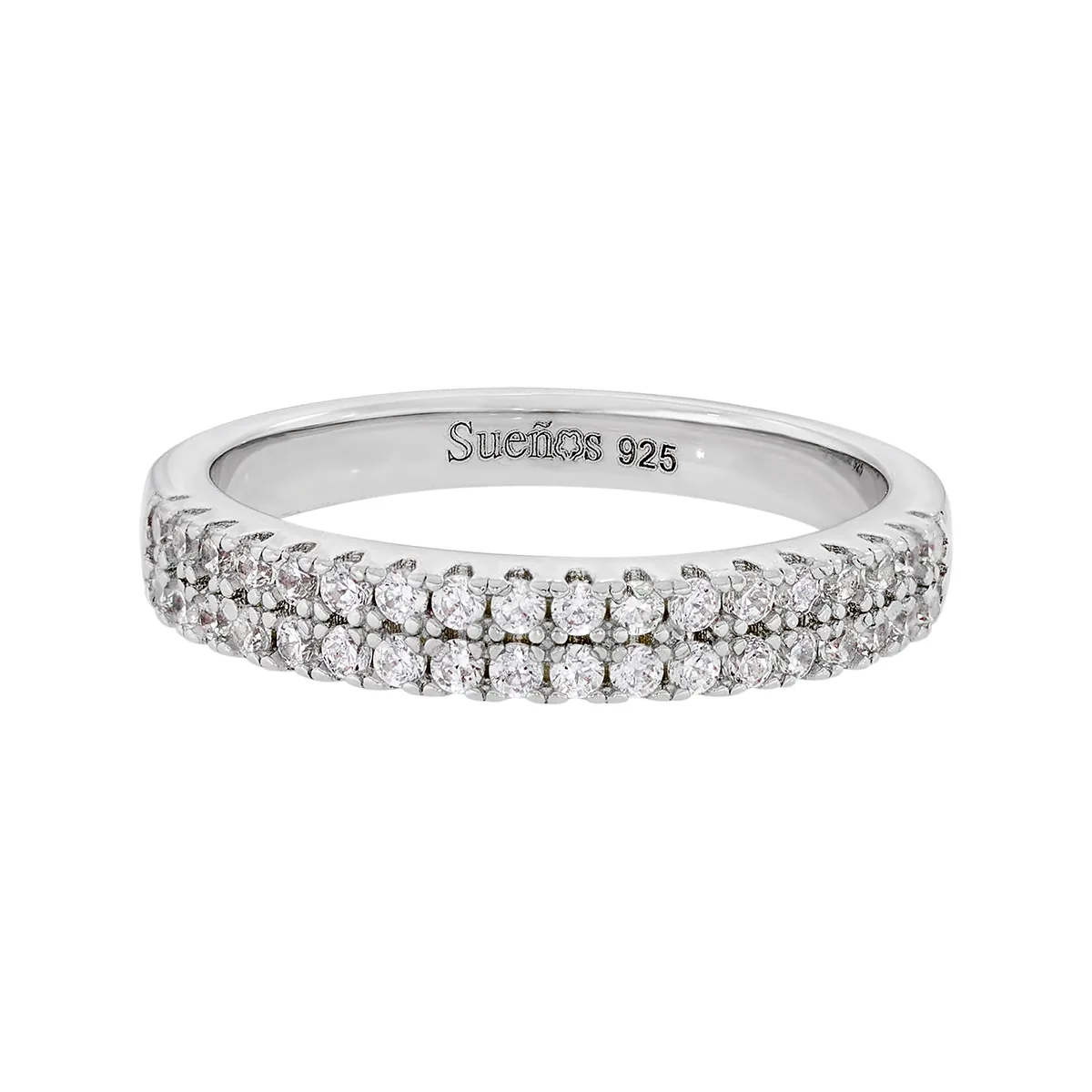 Anillo en plata Ley 925, con cristales, 3 mm. de ancho