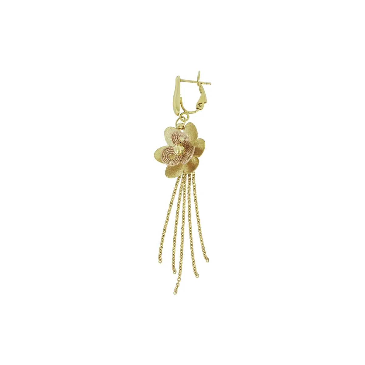 Aretes en oro amarillo de 18 Kilates con visos satinado diamantado, Flores