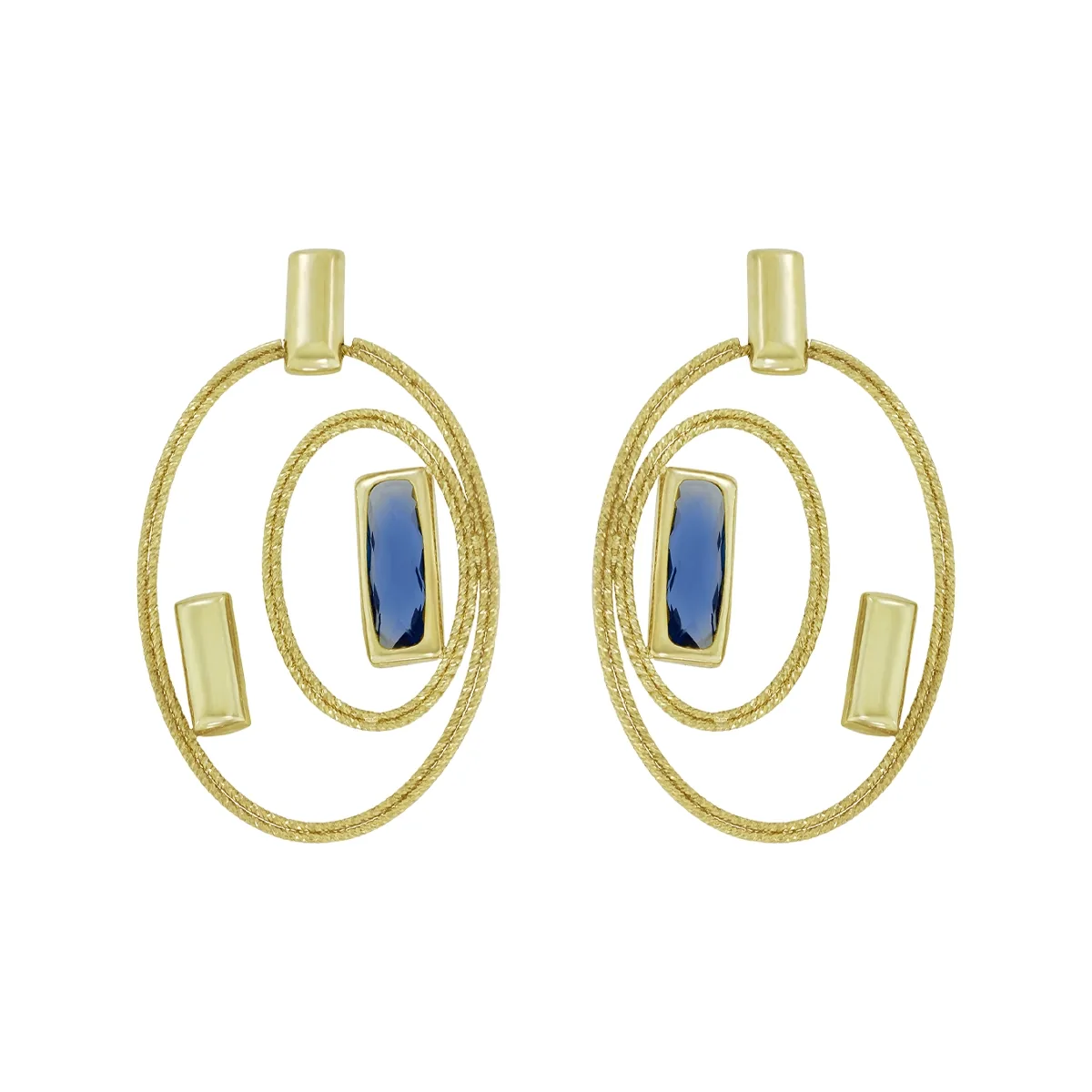 Aretes en oro amarillo de 18 Kilates con visos, Figuras geométricas, con 2 zircones centrales
