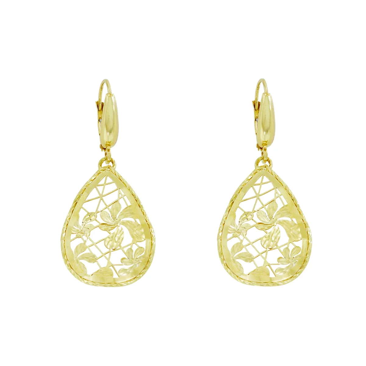 Aretes en oro amarillo de 18 Kilates con visos, Lágrima