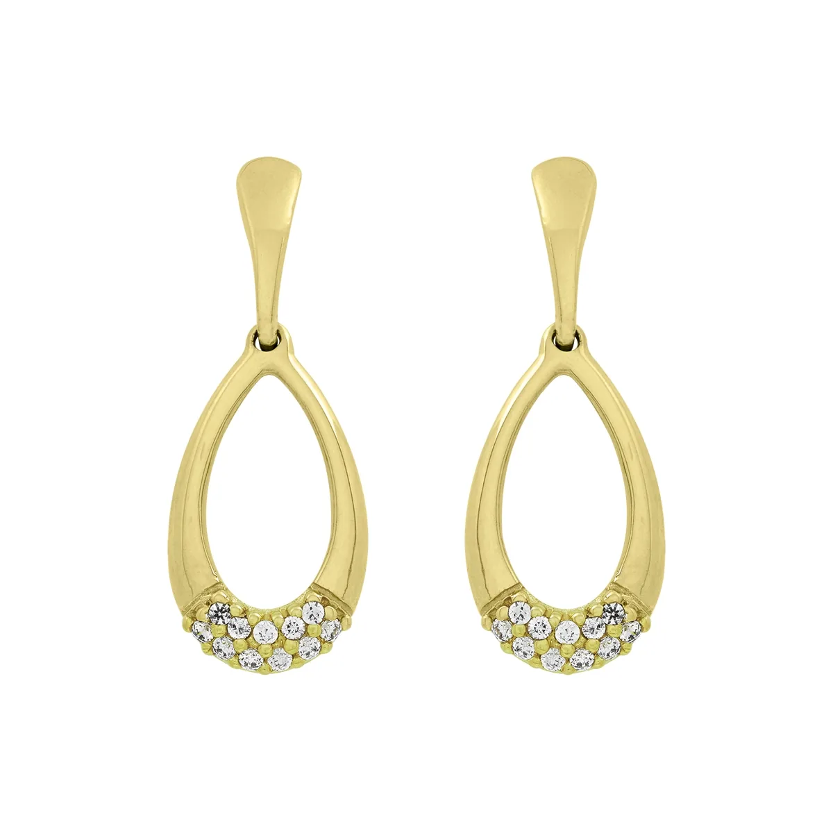 Aretes en oro amarillo de 18 Kilates, Lágrima, con zircones