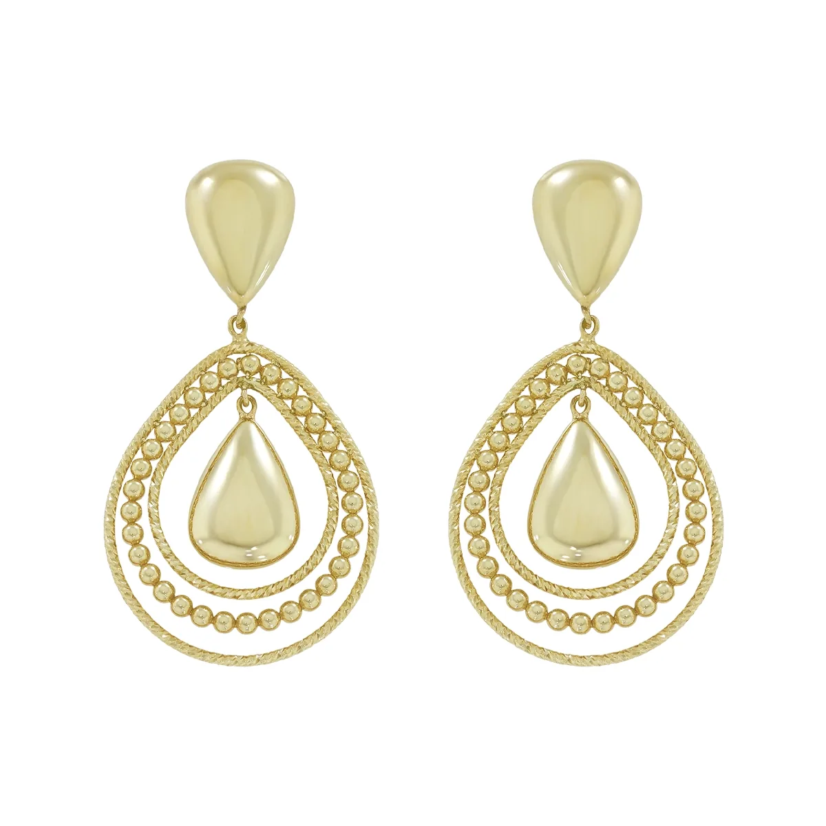 Aretes en oro amarillo de 18 Kilates con visos, Lágrima
