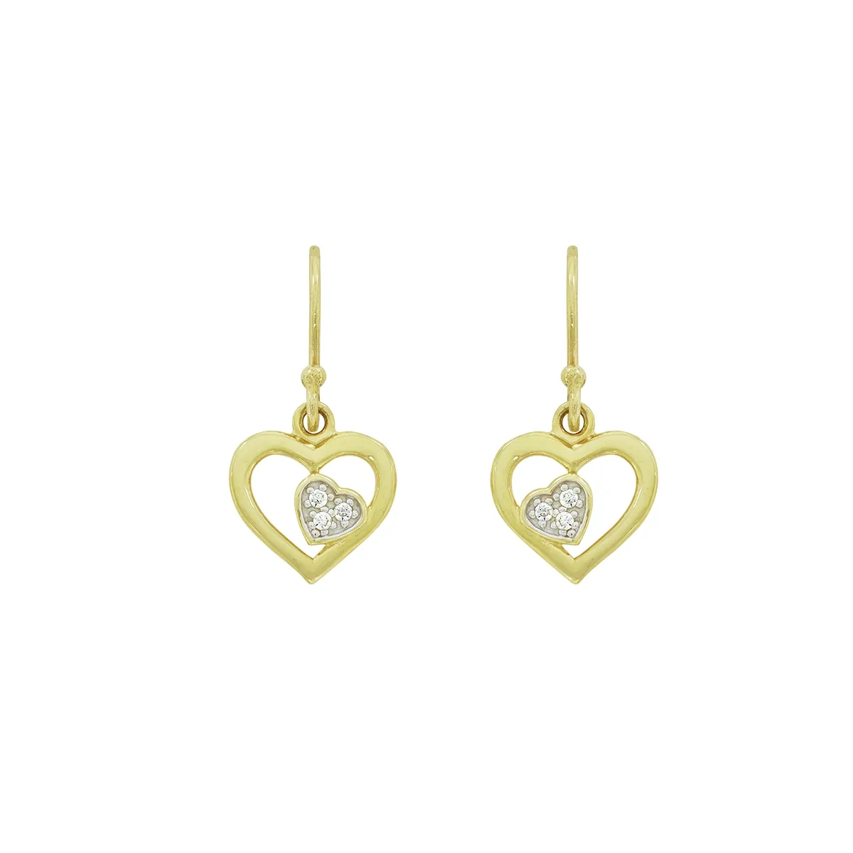 Aretes de corazón  en oro de 18 Kilates, con zircones