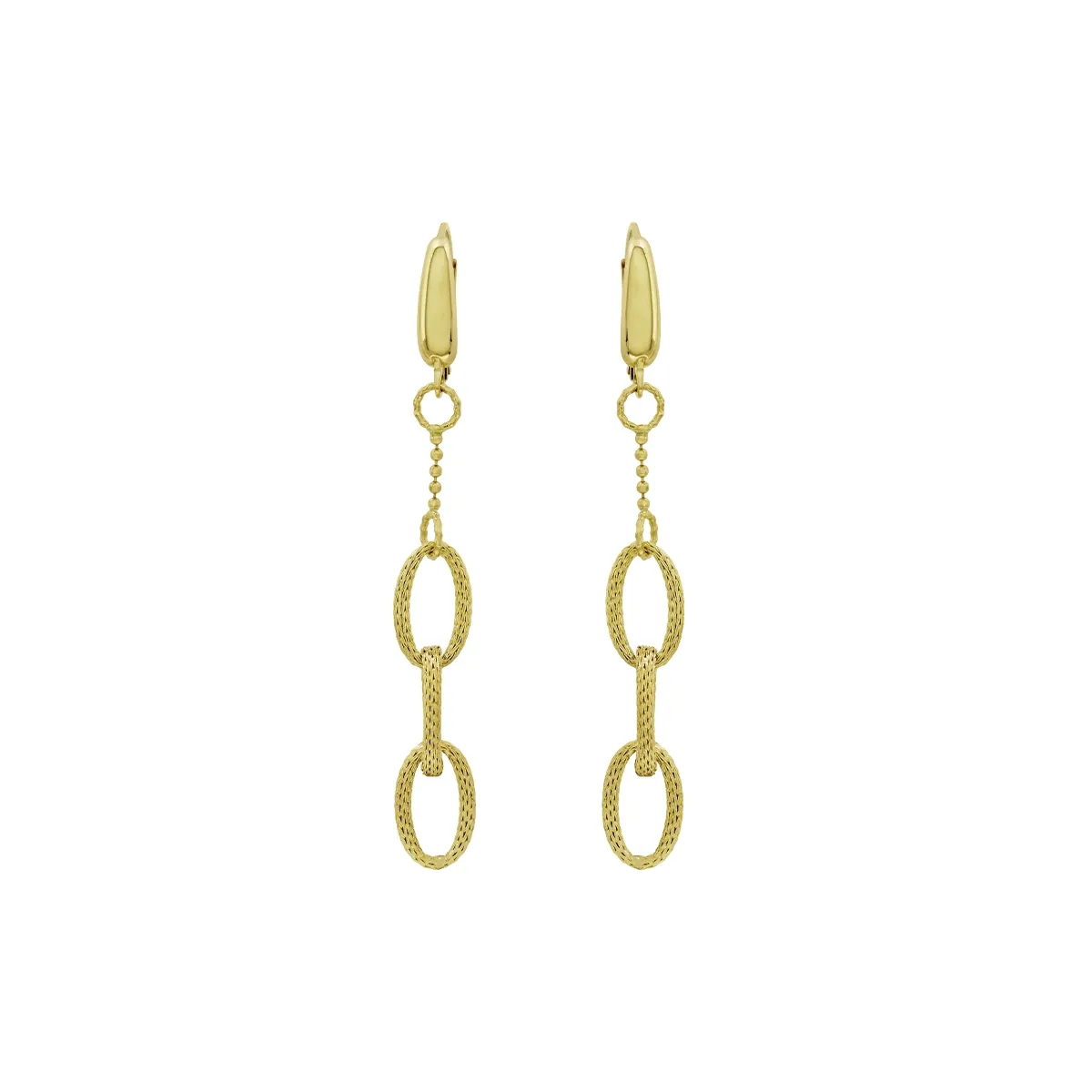 Aretes en oro amarillo de 18 Kilates con visos satinado, Figuras geométricas