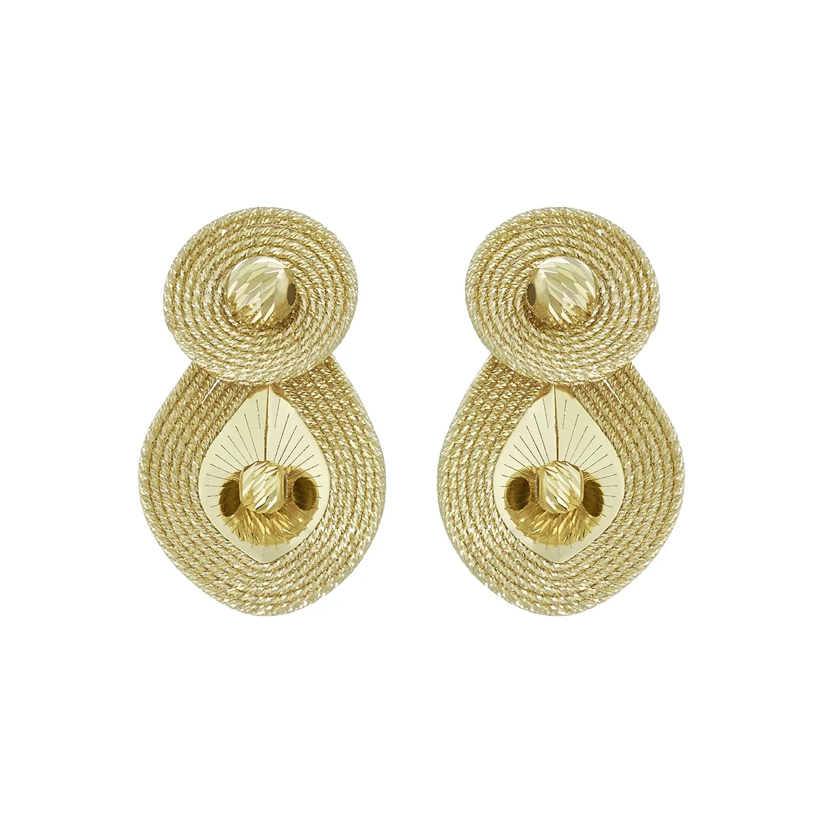 Aretes en oro amarillo de 18 Kilates con visos satinado, Figuras geométricas