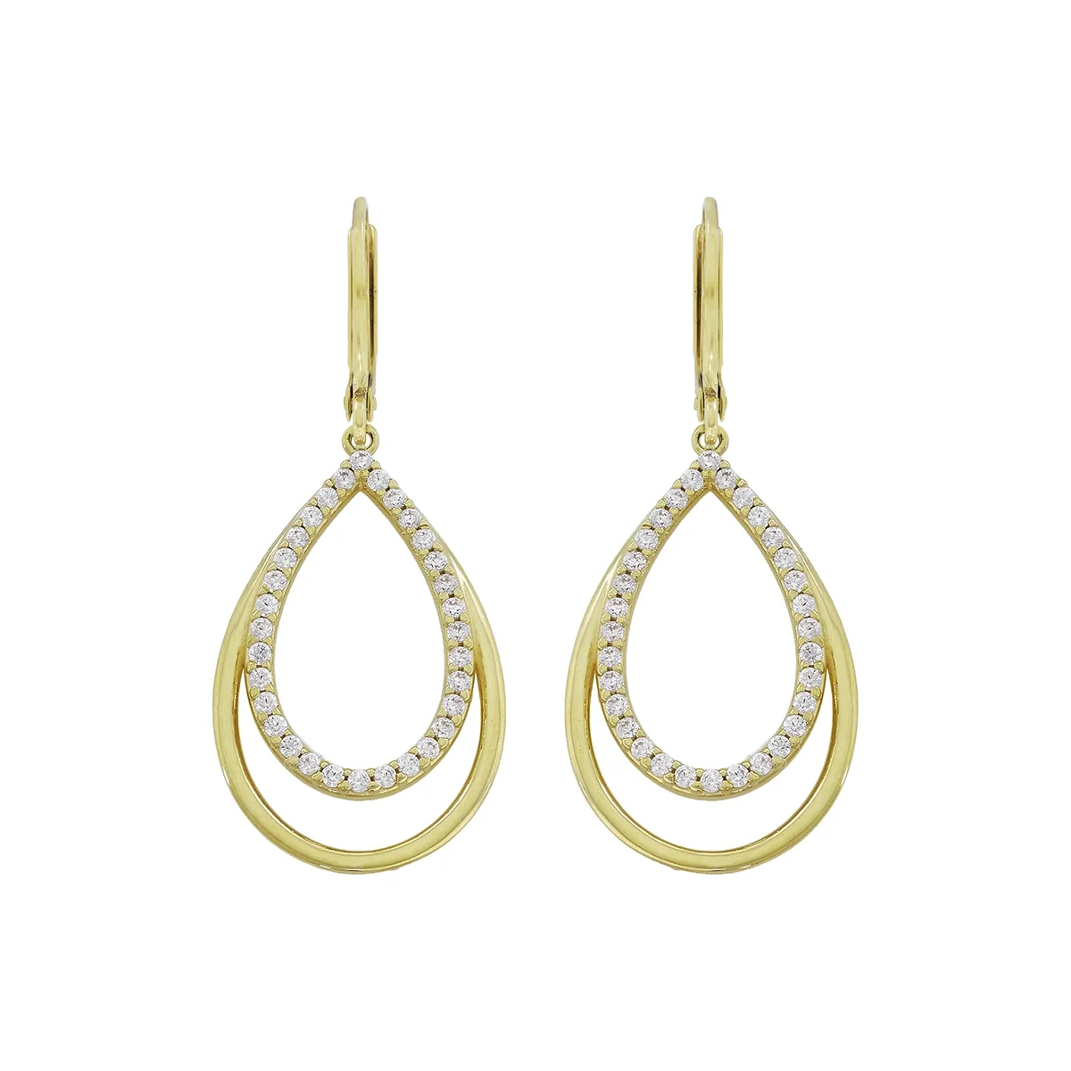 Aretes en oro amarillo de 18 Kilates, Lágrima, con zircones