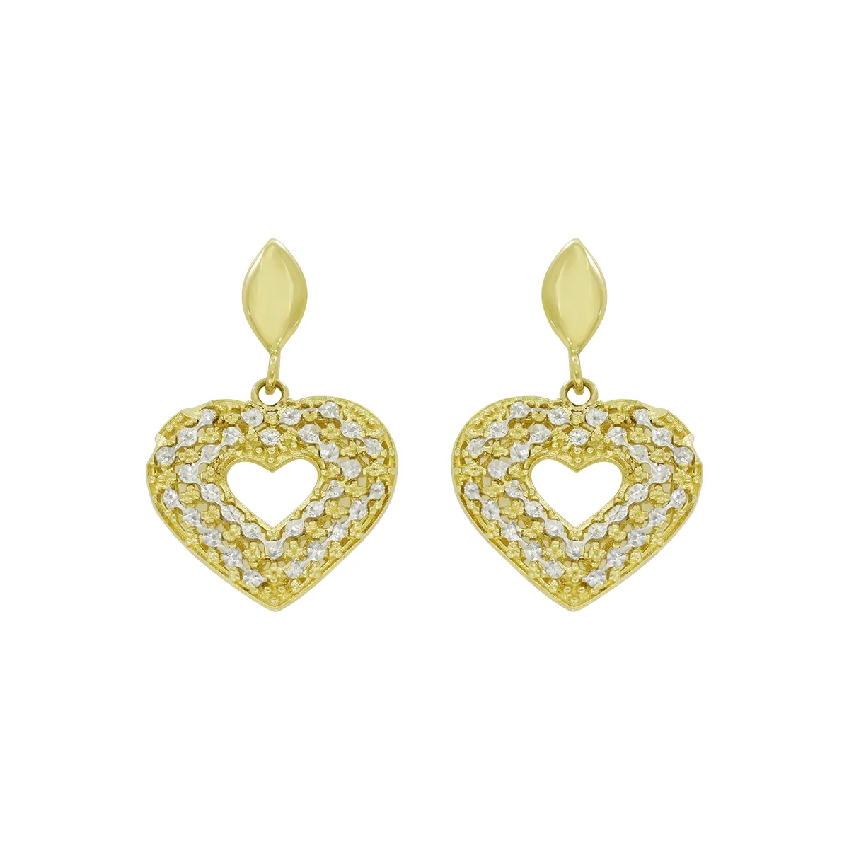 Aretes en oro amarillo de 18 Kilates con visos, Corazón