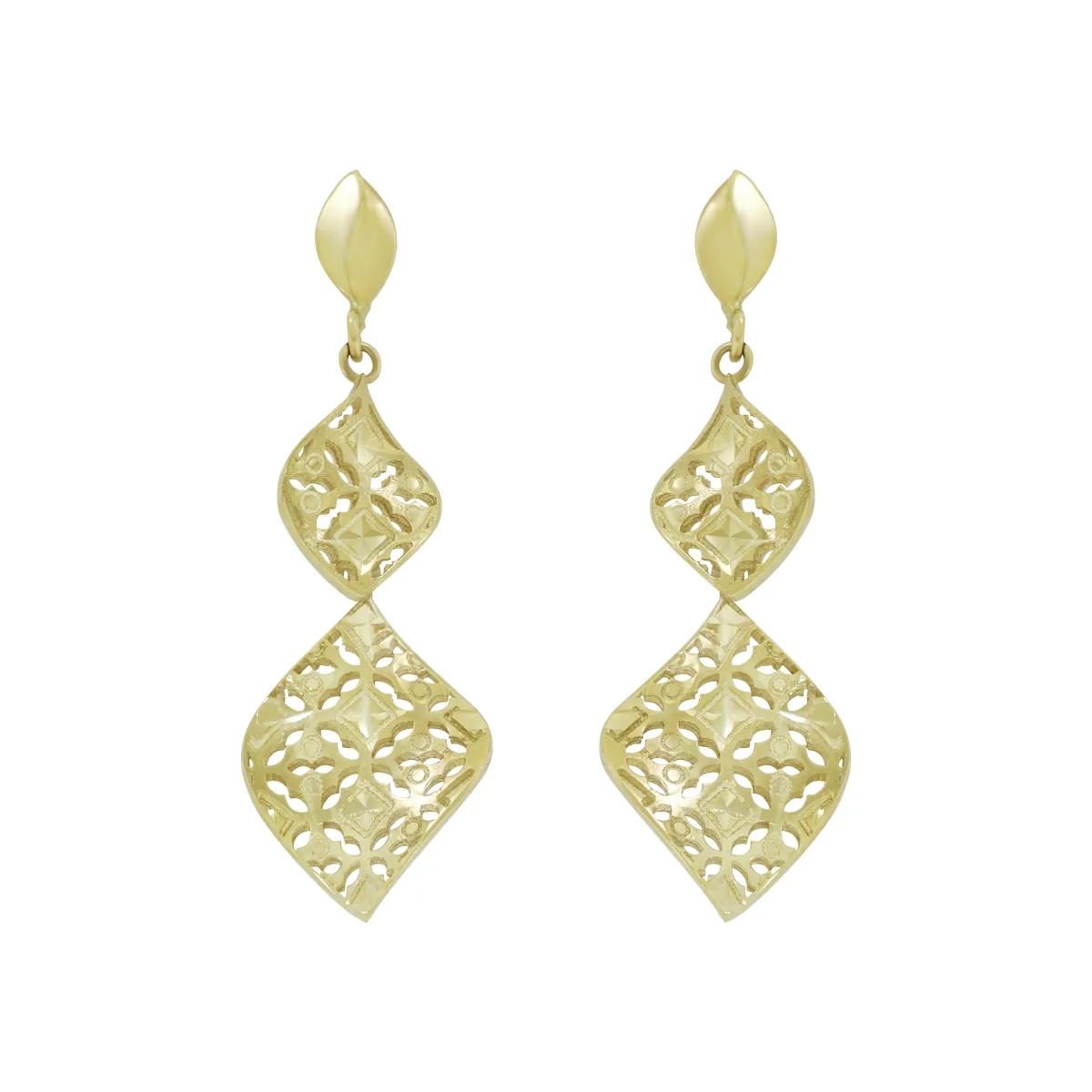 Aretes en oro amarillo de 18 Kilates con visos satinado, Figuras geométricas