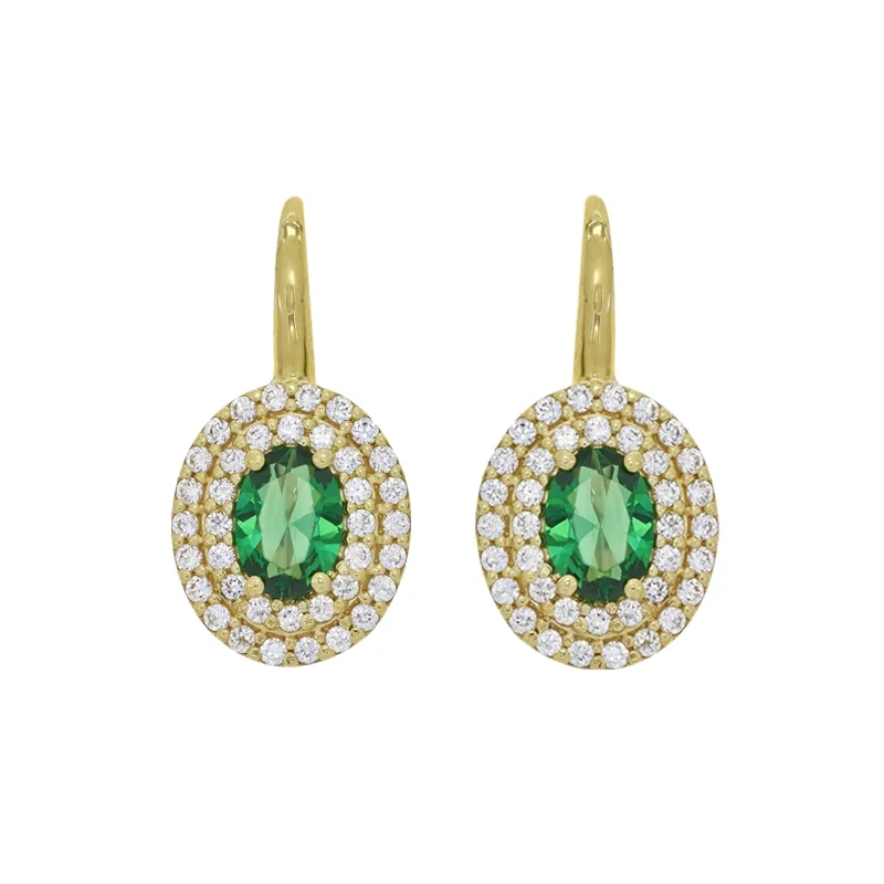 Aretes en oro amarillo de 18 Kilates, Uñas+decoración, con 2 zircones centrales y decoración en zircones