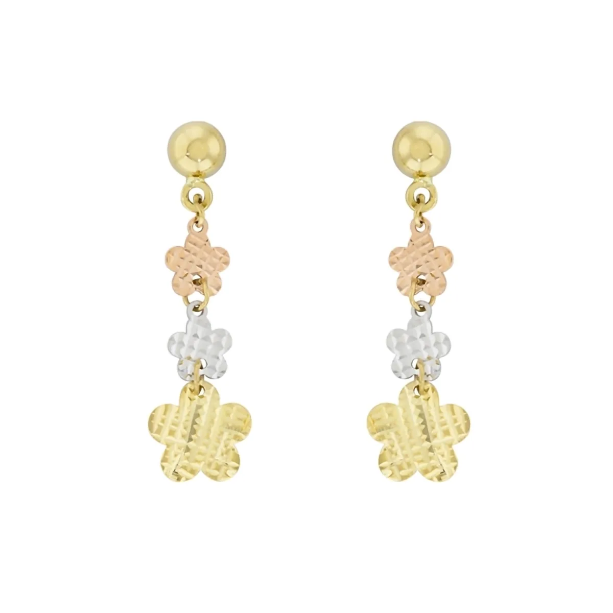 Aretes de flores en oro 18 Kilates con visos