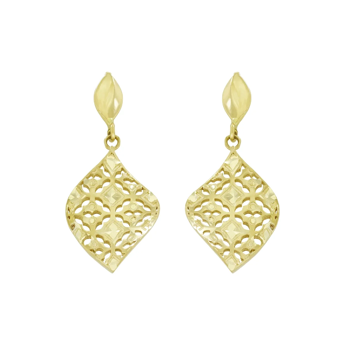 Aretes en oro amarillo de 18 Kilates con visos satinado, Hoja