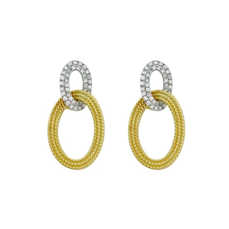 Aretes en oro amarillo de 18 Kilates con visos, Figuras geométricas, con diamantes de 0.24 Ct